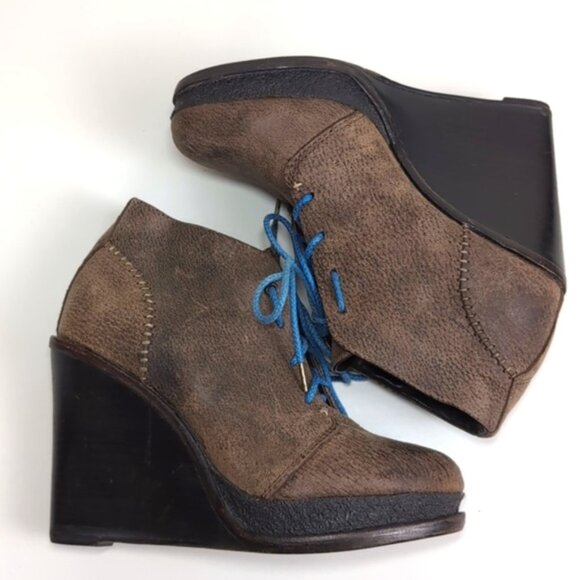 Rag & Bone Odval Brown Distressed Wedge Heel Booties Leather Lace Up Chukka - Picture 6 of 14